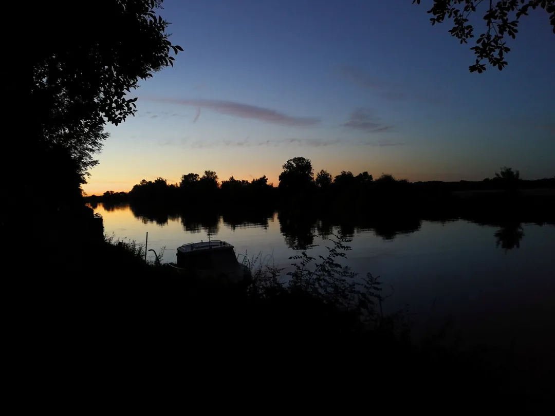 Crépuscule sur la Boutonne, la rive en silhouette